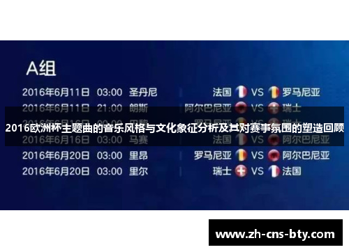 2016欧洲杯主题曲的音乐风格与文化象征分析及其对赛事氛围的塑造回顾